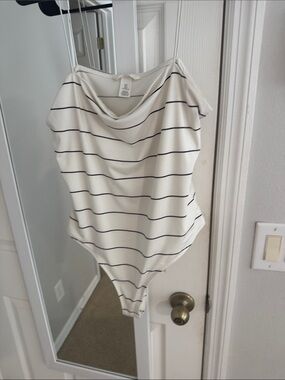 Woman’s striped bodysuit with straps